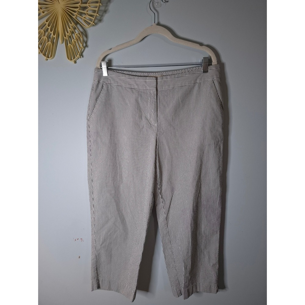 Talbots Signature Striped Cotton Cropped Pants Black White Size 14